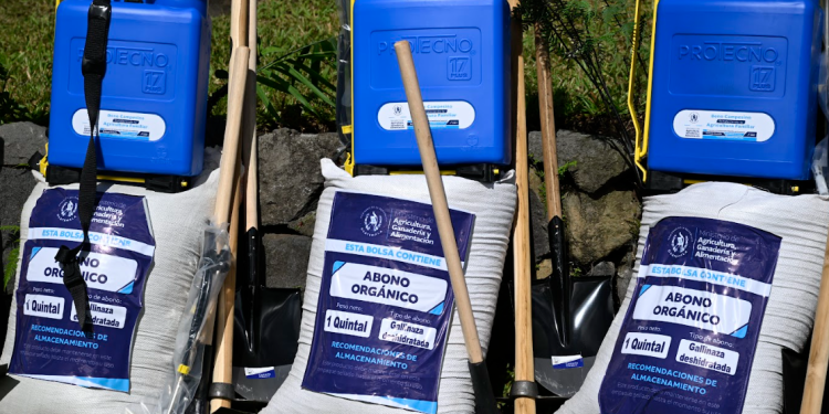 El presidente Arévalo realiza entrega del bono campesino.