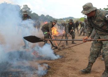 Ejército lleva a cabo ejercicio de combate contra incendios forestales.