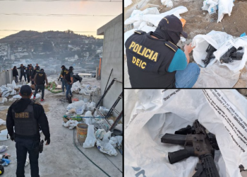 Agentes de la PNC lograron locarlizar seis armas de fuego, entre estas tres fusiles en la colonia San Luis, San Pedro Ayampuc.