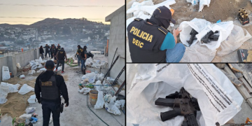 Agentes de la PNC lograron locarlizar seis armas de fuego, entre estas tres fusiles en la colonia San Luis, San Pedro Ayampuc.