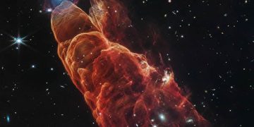 Imagen de tornado cósmico captada por telescopio Webb. / Foto: NASA.