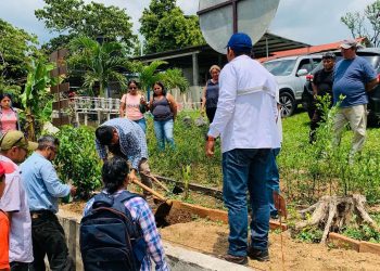 Los estudiantes pusieron manos a la obra sembrando pepino, uno de los cultivos de gran valor dentro del Programa de Alimentación Escolar. / Foto: MAGA.