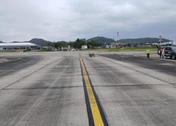 Entre las mejoras que se hacen en el Aeropuerto Internacional Mundo Maya, en Petén, está la pintura y demarcación de la rampa y pista de rodaje.