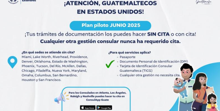 21 consulados de Guatemala ahora atienden con o sin cita en Estados Unidos