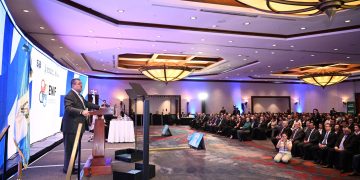 El presidente Bernardo Arévalo, durante la presentación del informe del primer año de la Estrategia Nacional de Inclusión Financiera.
