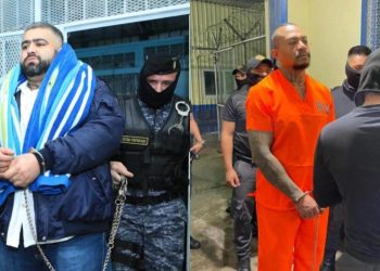 Máximos líderes pandillersos del Barrio 18 y Mara Salvatrucha, al momento de su traslado la prisión Renovación 1, en Escuintla.