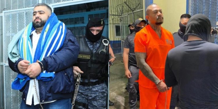 Máximos líderes pandillersos del Barrio 18 y Mara Salvatrucha, al momento de su traslado la prisión Renovación 1, en Escuintla.