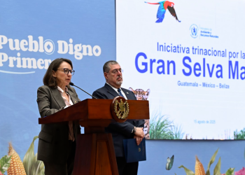 La ministra de Ambiente, Patricia Orantes compartió a detalle los beneficios de preservación de la iniciativa por la Gran Selva Maya. (Foto: Álvaro Interiano)
