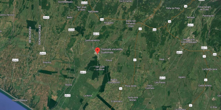 La aeronave aterrizó de emergencia en Tiquisate, Escuintla. / Imagen: Google Maps.