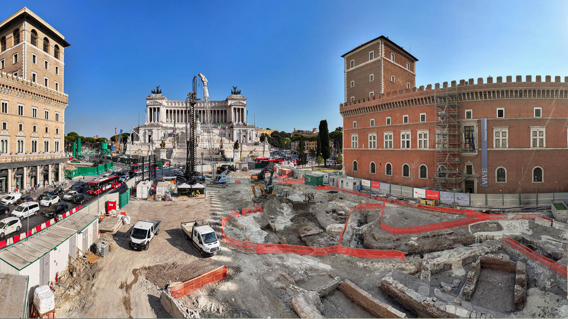 Área donde se encontraron restos arqueológicos de un sector de la antigua ciudad de Roma.