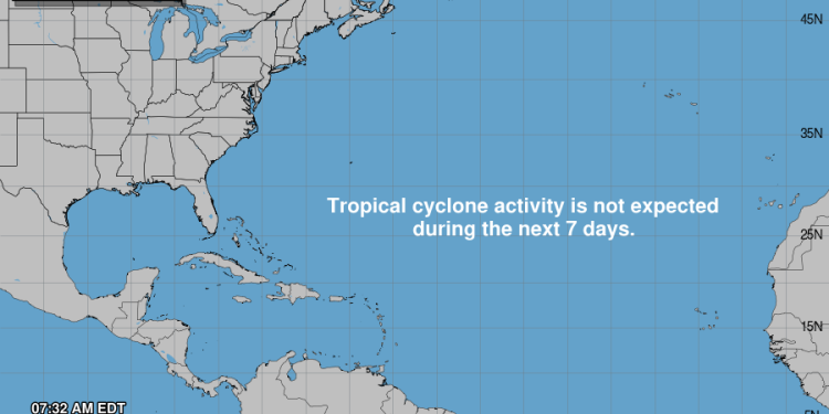 De acuerdo con el Centro Nacional de Huracanes de EE. UU., no se esperan ciclones en los próximos siete días, pero advierte de que falta la etapa más activa de la temporada.