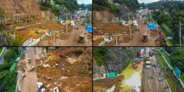 Trabajos de limpieza en el km 24 de la ruta a El Salvador permanecen suspendidos./Foto: Covial.