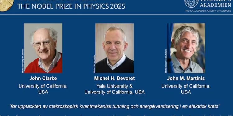 Los tres galardonados con el Premio Nobel de Física 2025.