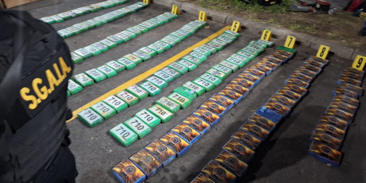 El hallazgo se produjo al inspeccionar un vehículo tipo picop, en el que se detectó el cargamento ilícito. / Foto: Mingob.