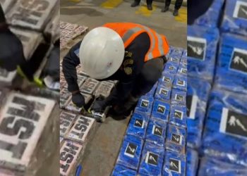 Las fuerzas de seguridad inspeccionaron un contenedor proveniente de Puerto Caldera, Costa Rica, en el cual se localizaron 292 paquetes con presunta cocaína. / Foto: PNC