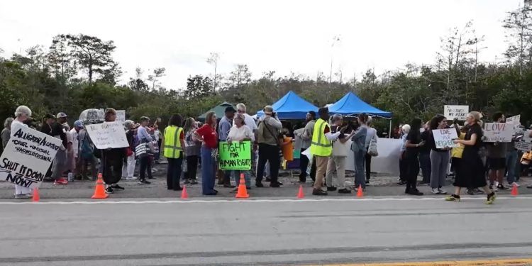 Un grupo de personas de Florida se manifestó recientemente contra las detenciones de migrantes. /Foto: captada de video de EFE