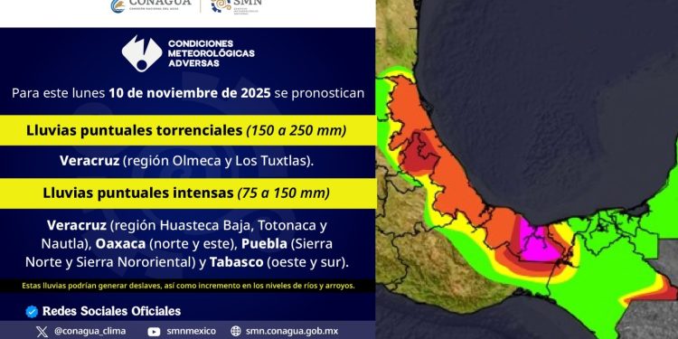 México instala vigilancia en varios estados por pronóstico de lluvias torrenciales. Foto: Servicio Meteorológico Nacional de México