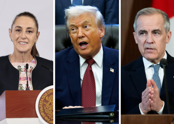 De izquierda a derecha: Claudia Sheinbaum, Donald Trump y Mark Carney. / Fotos: EFE.