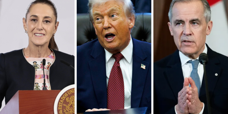 De izquierda a derecha: Claudia Sheinbaum, Donald Trump y Mark Carney. / Fotos: EFE.
