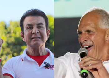 Nasry "Tito" Asfura, derecha y Salvador Nasralla encabezan el recuento de votos luego de una concurrida jornada electoral en Honduras.