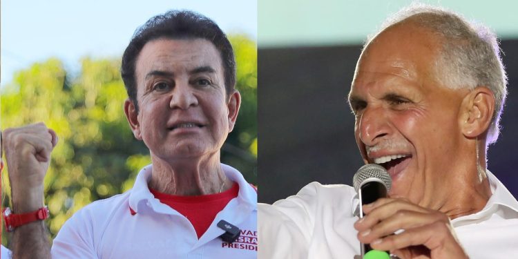 Nasry "Tito" Asfura, derecha y Salvador Nasralla encabezan el recuento de votos luego de una concurrida jornada electoral en Honduras.