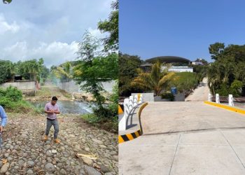 Vista del área antes y despúes de la construcción del puente en comunidad de Malacatán, San Marcos.
