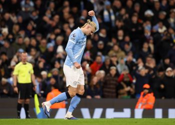 Erling Haaland celebrando el 3-0 del City frente al West Ham. / Foto: EFE.