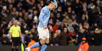 Erling Haaland celebrando el 3-0 del City frente al West Ham. / Foto: EFE.
