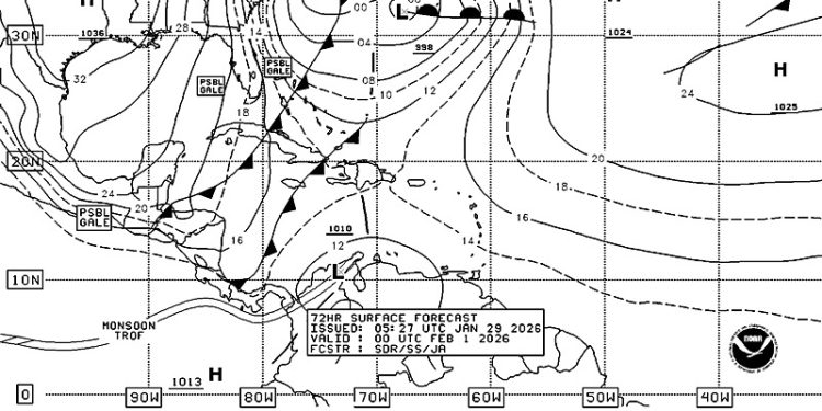 Décimo primer frente frío entrará al país el domingo./Foto: NOAA/Insivumeh.