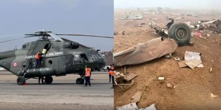 En la composición se observa un helicóptero igual que que se accidentó y restos de la aeronave localizados en el sur de Perú.