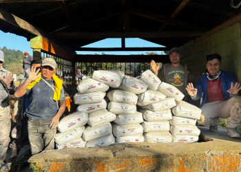 Mides entrega sacos de concreto para erradicar pisos de tierra./Foto: Mides.