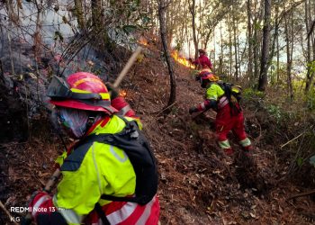 Incendio combatido en Sacoj Grande, zona 6 de Mixco. / Foto: Sistema Conred.