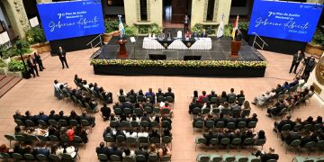 El presidente Bernardo Arévalo, durante la presentación del 7o. Plan de Acción Nacional del Gobierno Arbierto.