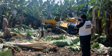 Aeronave de ala fija, el cuál era utilizado para fumigacion se desplomo sobre el Km. 94. / Foto: Bomberos Voluntarios