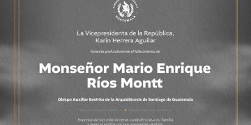 Esquela en la que la vicepresidenta Karin Herrera lamenta el fallecimiento de monseñor Mario Ríos Montt.