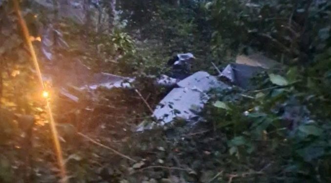 Restos de la aeronave accidentada en jurisdicción de Santa Cruz Barillas, Huehuetenango.