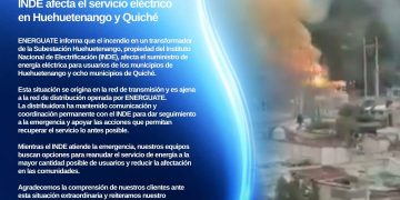 Interrupción del servicio de electricidad en comunidades de Huehuetenango se debe a falla en la subestación 6, en ese departamento.