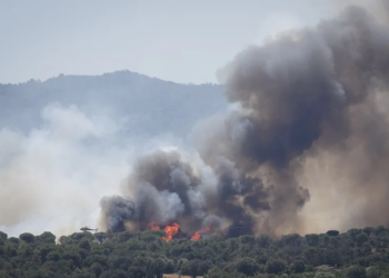 Columna de humo del incendio forestal que se ha declarado en La Bisbal d'Empordà (Girona)./ Foto: EFE.