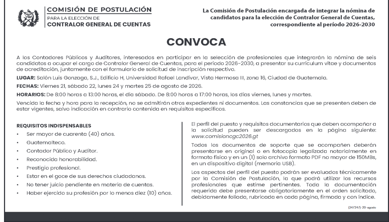 Convocatoria publicada en el Diario de Centroamérica.