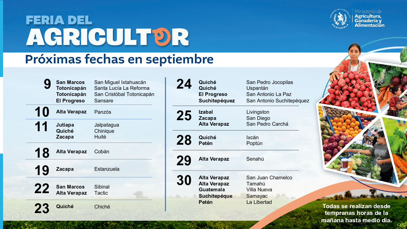 Ferias del Agricultor se realizarán en 28 municipios durante septiembre