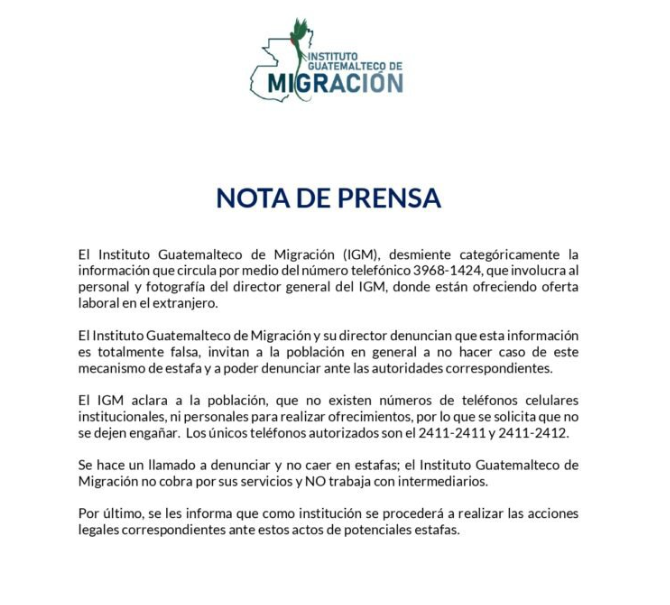 Comunicado de prensa. / Foto: IGM.