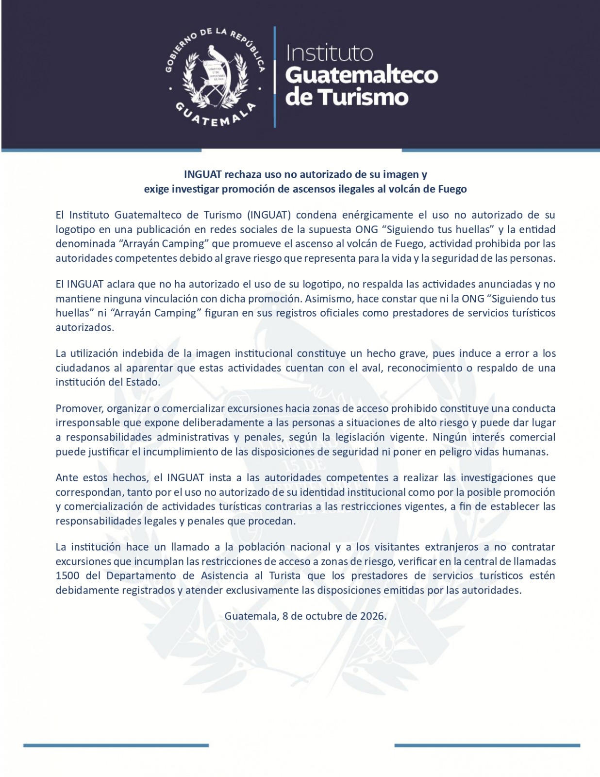 Comunicado Inguat.