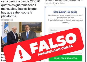 Publicación falsa que ofrece supuestas ganancias mensuales a guatemaltecos y solicita completar un registro.