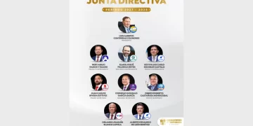 Infografía con los retratos, nombres, cargos y bancadas de los nueve integrantes de la Junta Directiva del Congreso para 2027-2028.