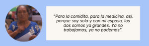 Tarjeta con el retrato de María Beda Méndez Zamora y una declaración sobre alimentos, medicinas y dificultades para trabajar.