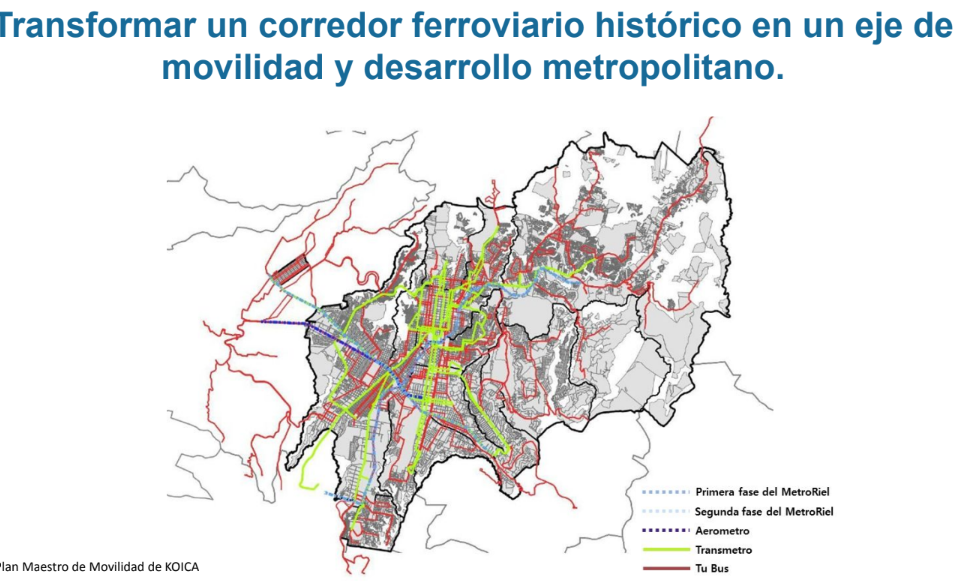 Mapa del área metropolitana con trazos del Metroriel y referencias al Aerómetro, Transmetro y Tu Bus.